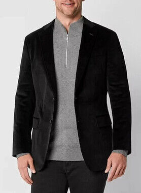 Stafford Classic Fit Stretch Men's Size 46L Black Corduroy Sport Jacket Blazer